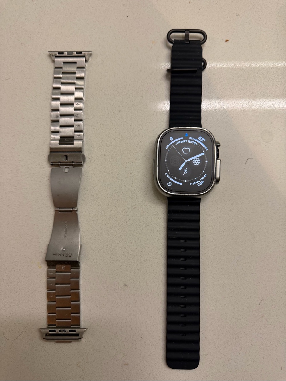 Premium Smartwatch with Black Ribbed Sport Band and Silver Metal Link Strap